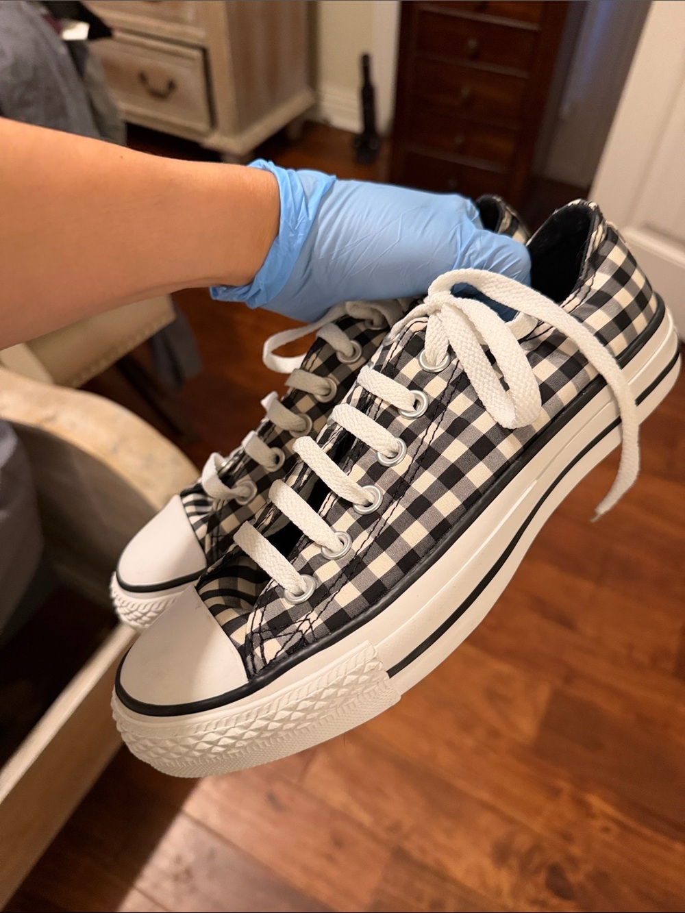 New Converse Chuck Taylor All Star Gingham sneakers in black and white.